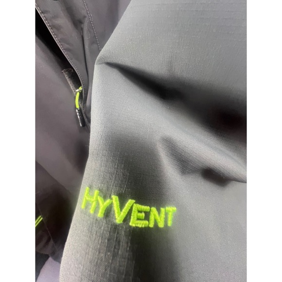 The North Face Mens HyVent Jacket Grey Lime Green Fleece Lined L Large Pit Zips